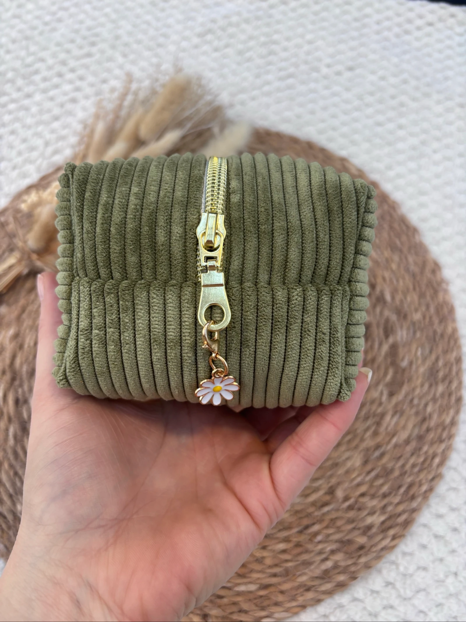 Trousse à maquillage velours côtelé Olive 
